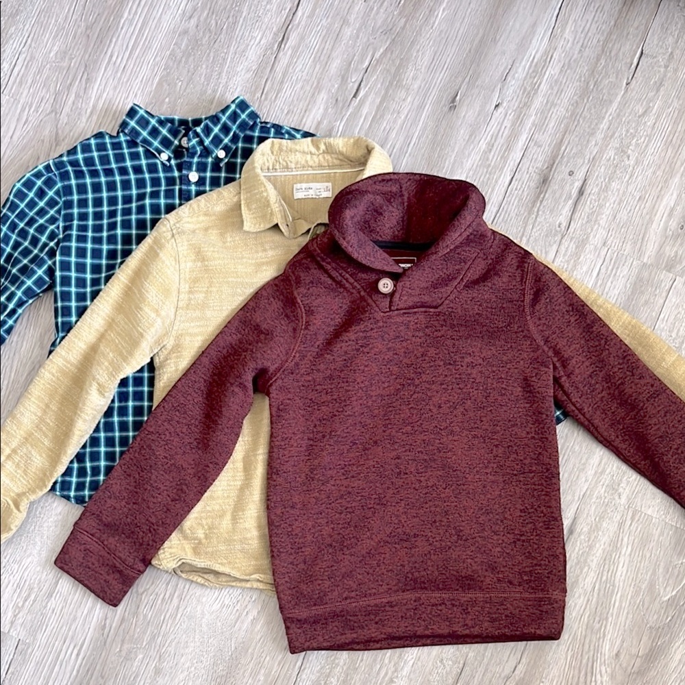 Kids Bundle—2 Shirts and Sweater Set - Burgundy, Sand, Blue